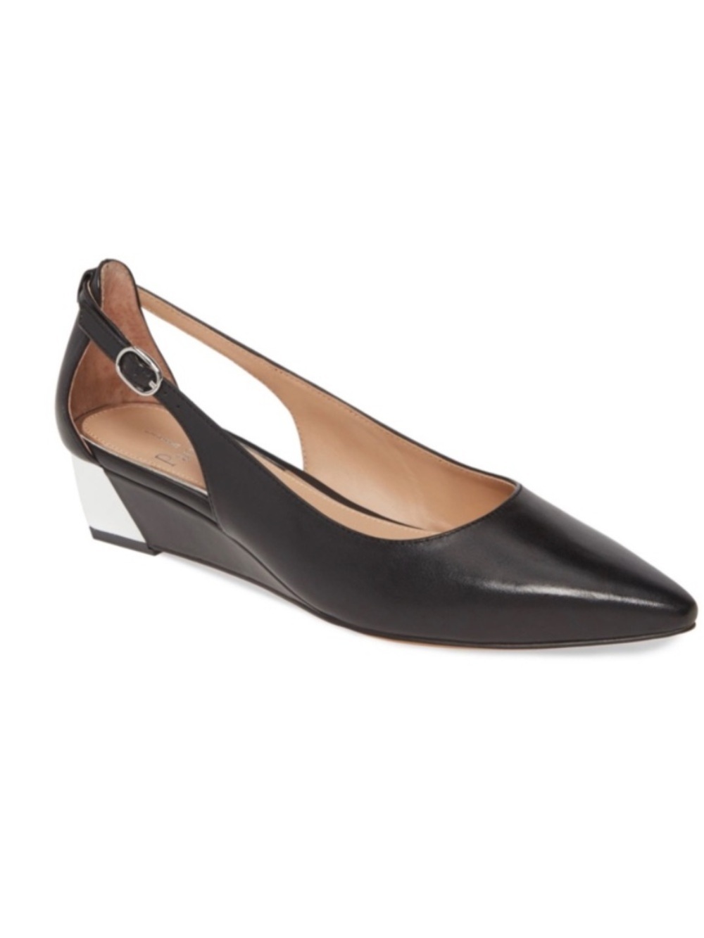 Paolo Black Pointed Slingback wedge with Buckle Strap size 6.5